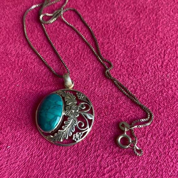 Artisan Jewelry - Sterling Silver Turquoise pendant necklace